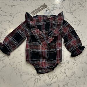 NWT One Child 100% Cotton Plaid Ruffle Hayden Baby Romper Size 9M
